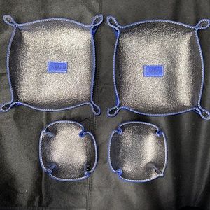 Botkier Cobalt Blue Metallic Gunmetal Silver Snap Catchall Leather Tray Set